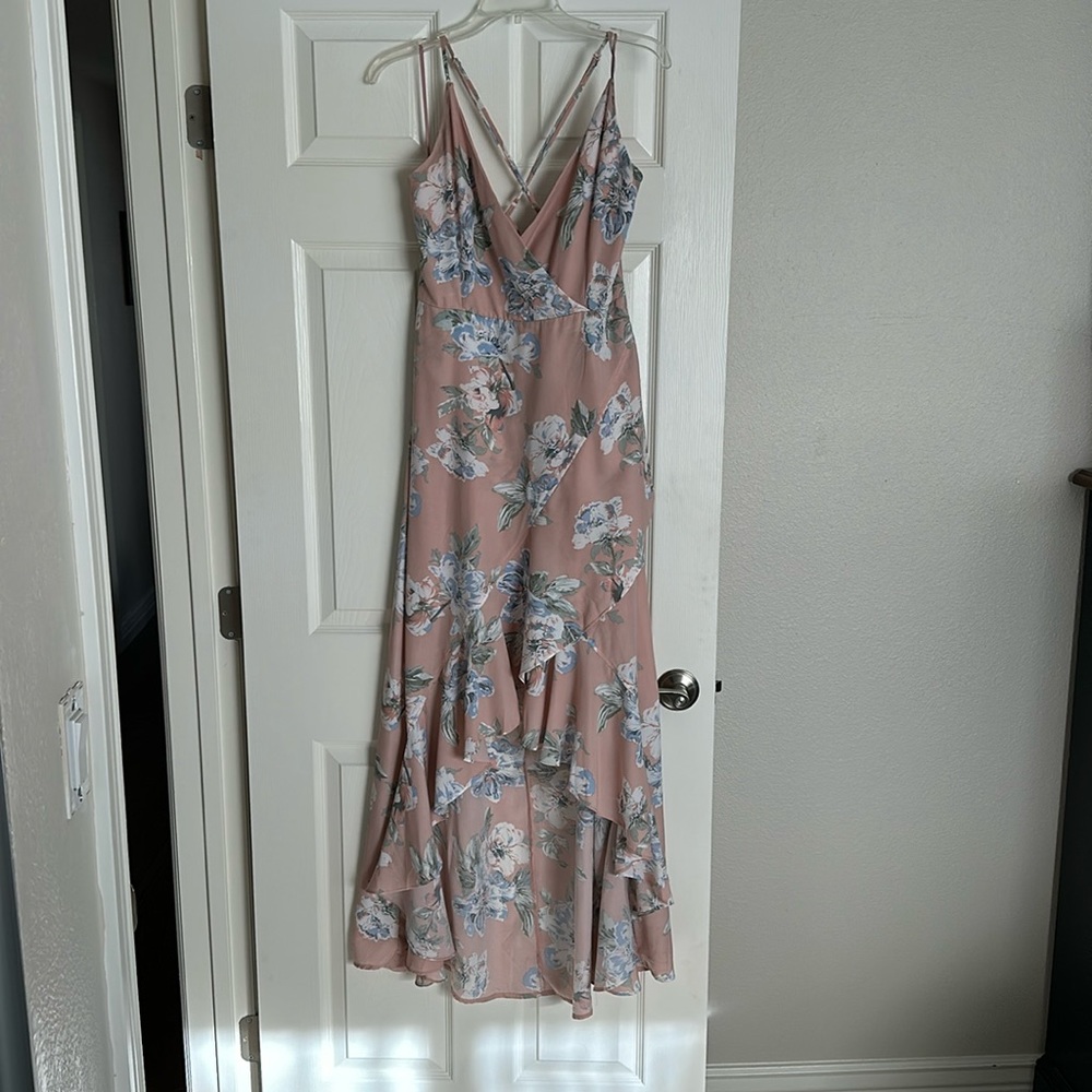 Dusty florals high low wrap dress
